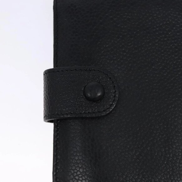 CHANEL Bifold Wallet Grained Calf Skin Black Gold CC Auth main image 5